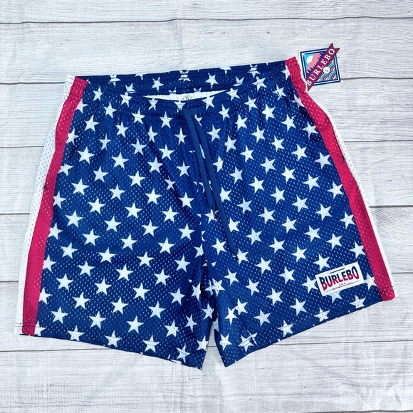 Burlebo Mesh Fully Lined Athletic Gym Basketball Patriotic Flag Shorts - Picture 1 of 8